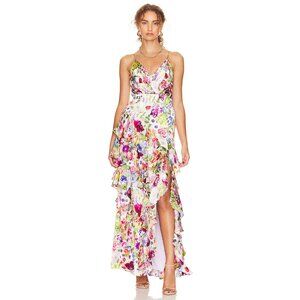 Alice and Olivia Hayden V Neck Front Ruffle Dress Flower Shop Size 0 NEW NWT